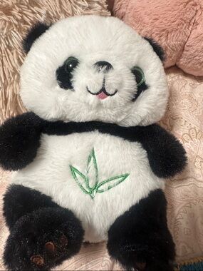 Battery Operated Plush Panda Stuffed Animal with Green Embroidered Bamboo